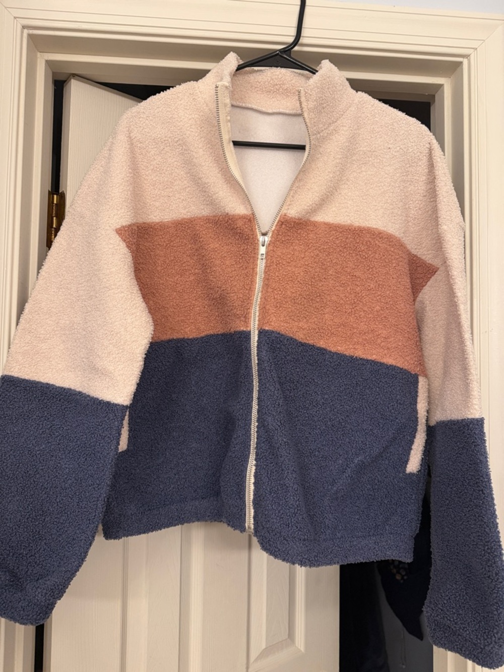 Unk Teddy Jacket in Cream, Rust, and Navy